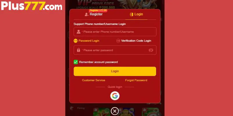 Players with a valid account can access Plus777