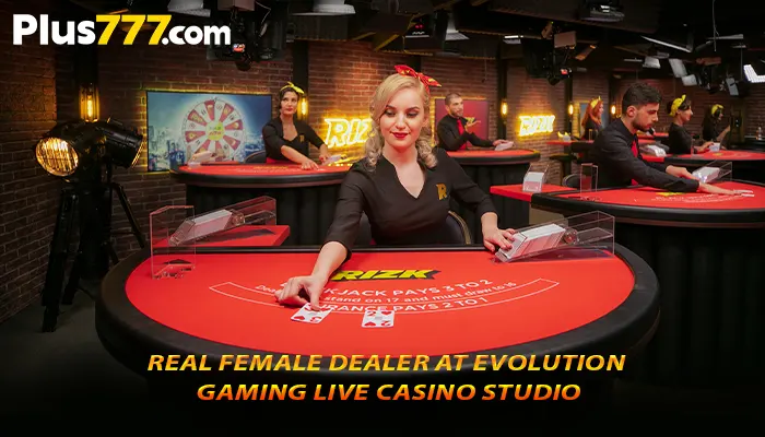 Real female dealer at Evolution Gaming live casino studio