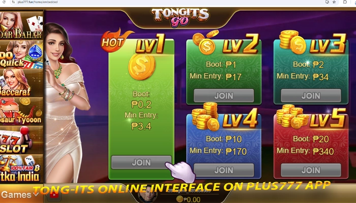 Tong-its online interface on Plus777 app