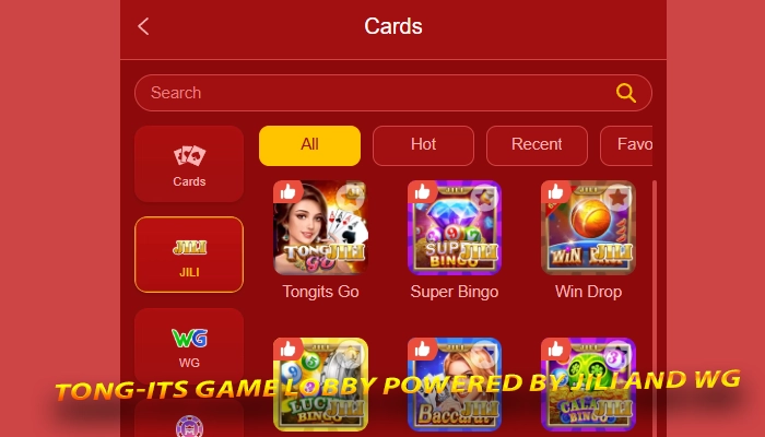 Tong-its game lobby powered by JILI and WG