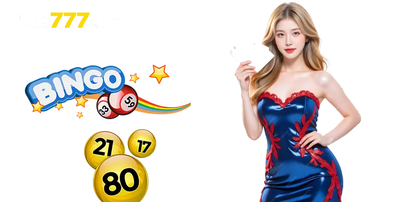 Top 5 bingo strategies at Plus777 featuring vibrant bingo balls and a red bingo card on purple background